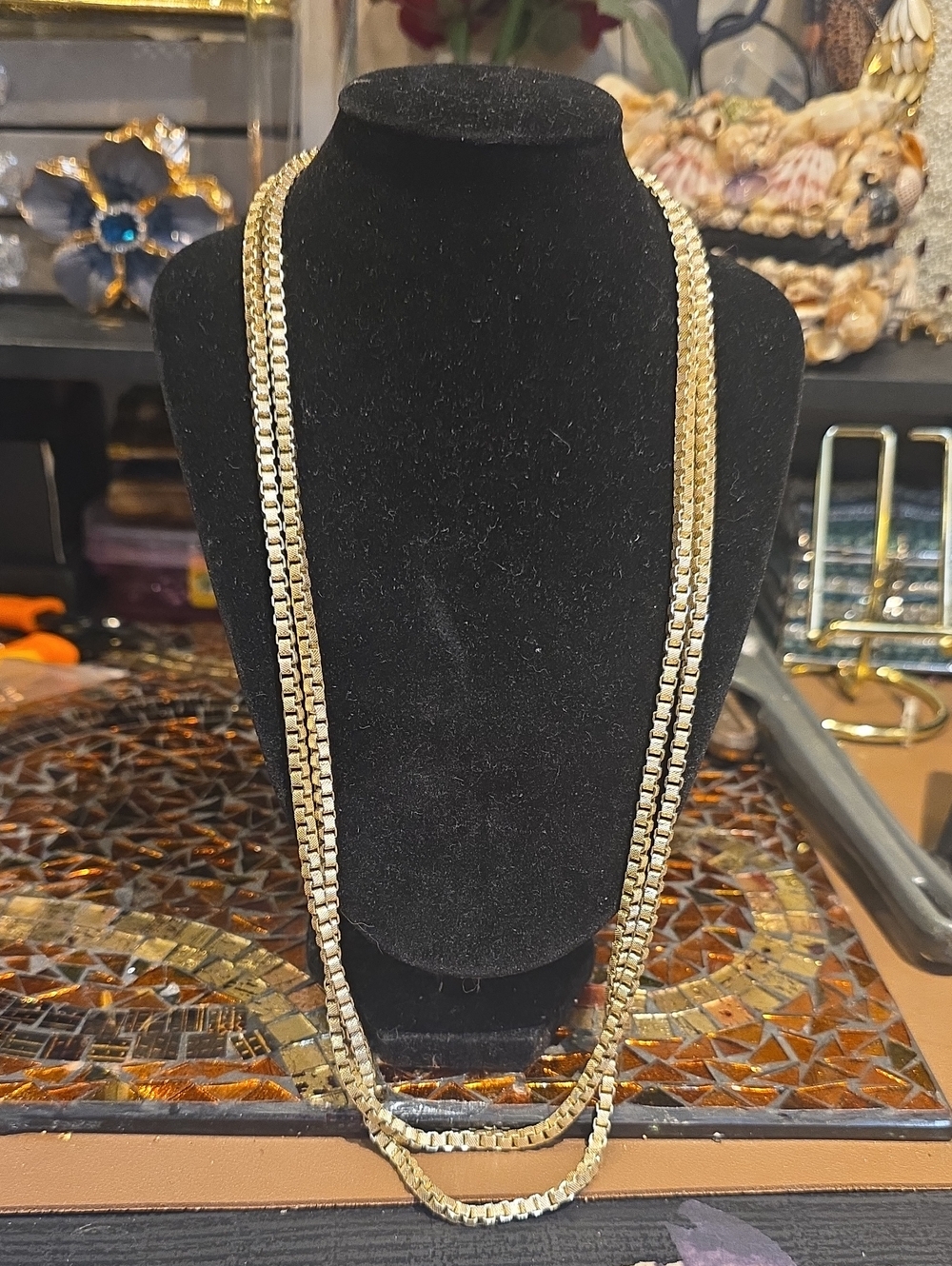 Classic Gold-Tone Double Box Chain Necklace for Women